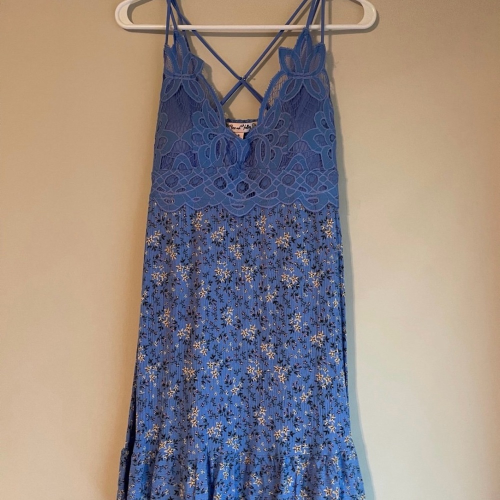 Blue Floral Lace Mini Dress